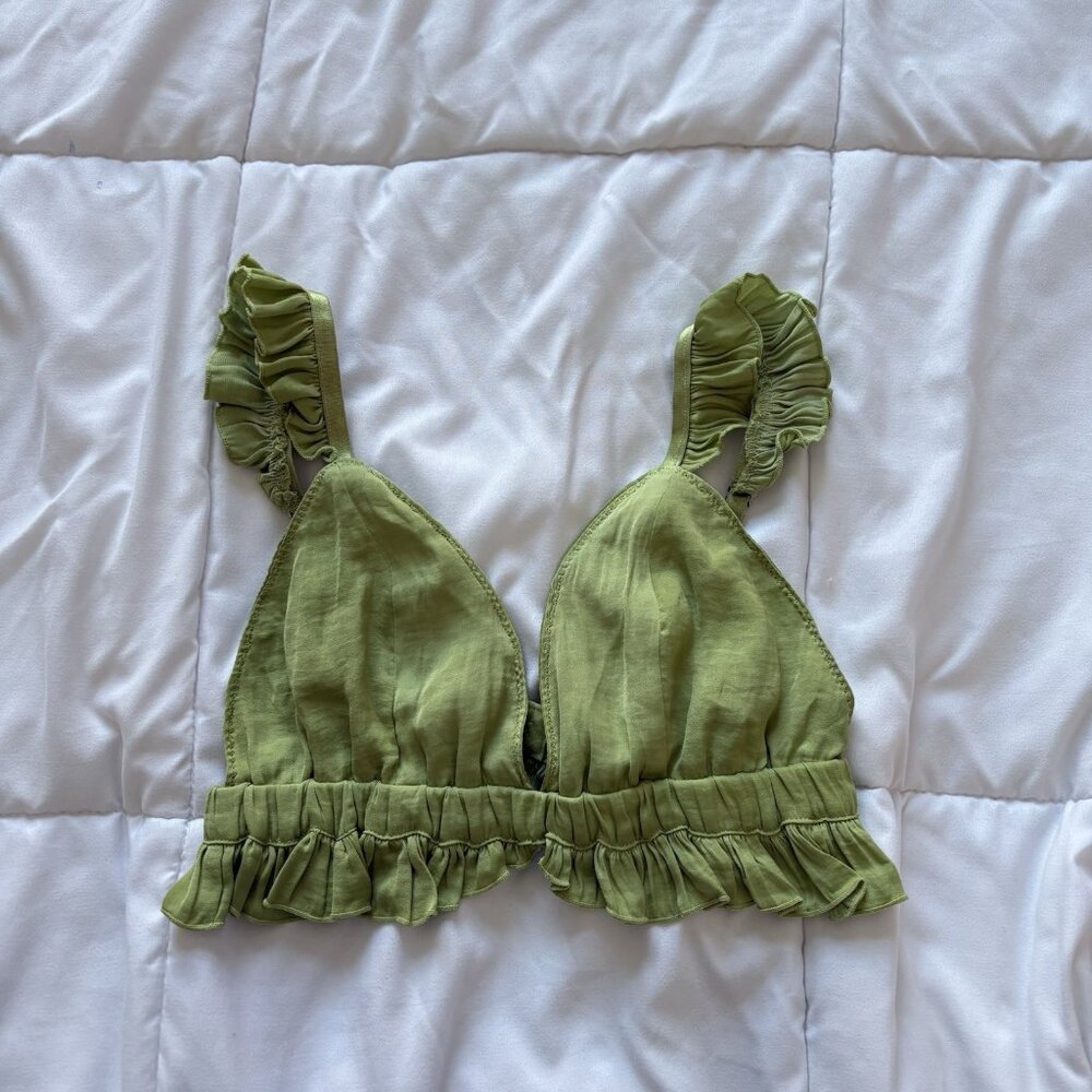 Forever 21 Womens Size Small Green Bralette Top Ruffle Classic Summer Beach‎